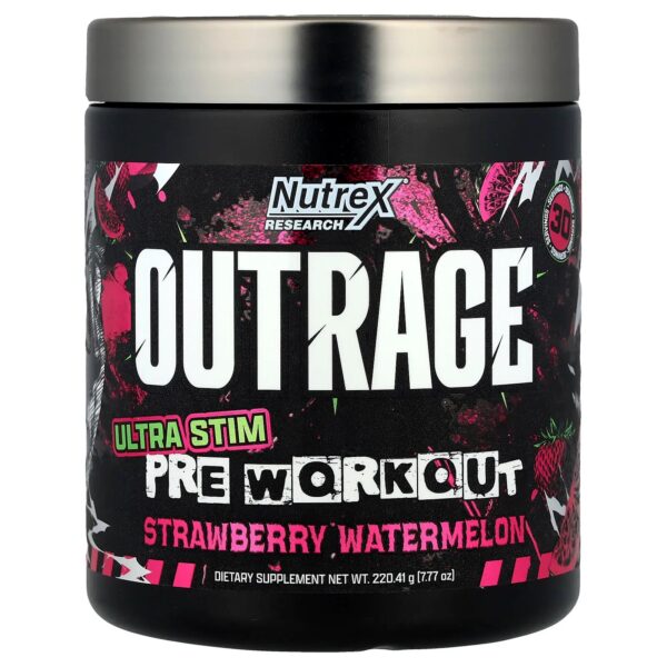 Nutrex Research Outrage, Ultra Stim Pre Workout Food Supplement, Strawberry Watermelon, 30